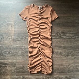 Brown Cinched Shortsleeve Bodycon Dress
